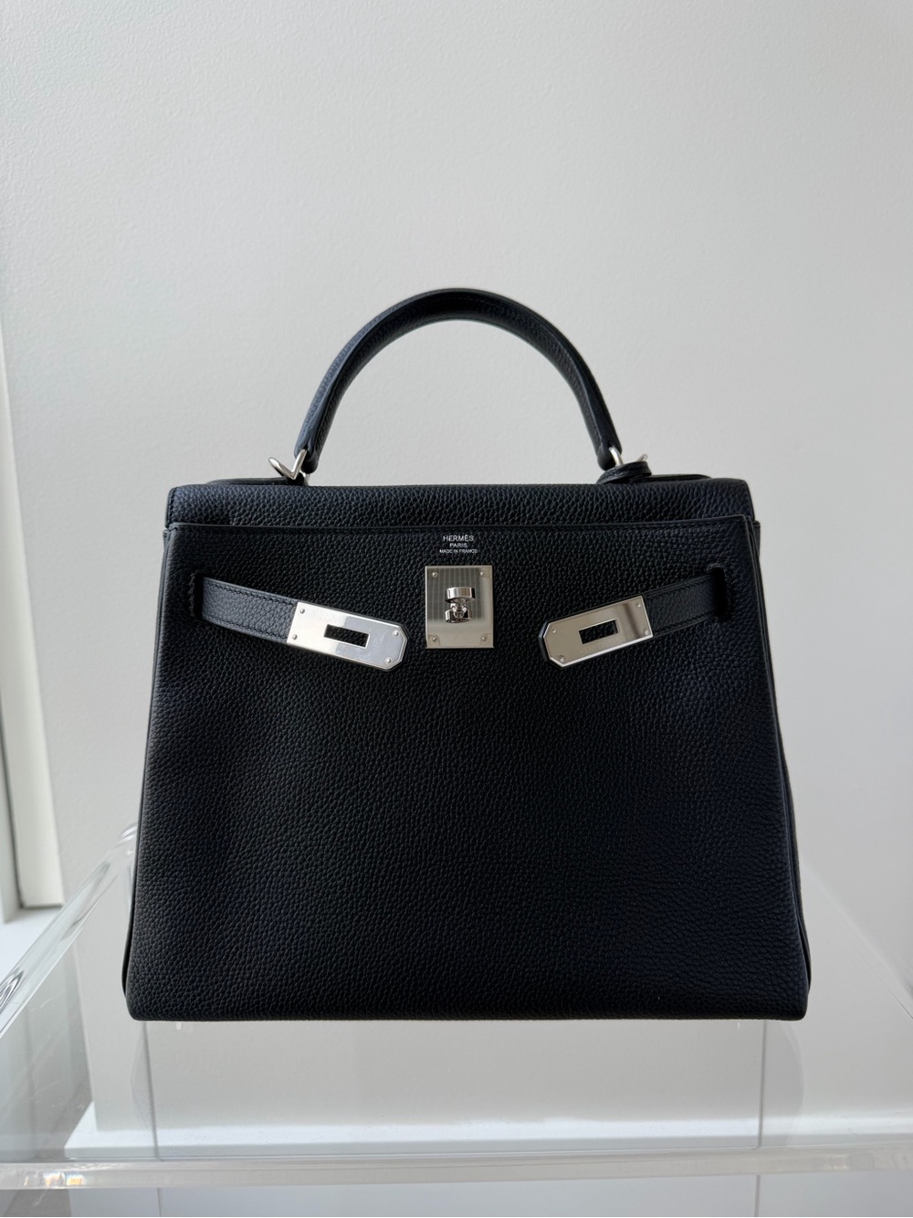 HERMES KELLY RETOURNE 28 NOIR TOGO CALFSKIN LEATHER - Picture 6 of 9